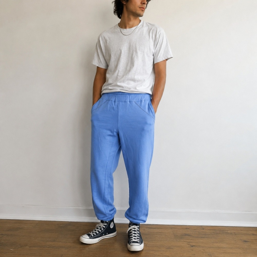 Vintage 80s Converse Chucks Men Sweatpants Large Blue Elastic Waist Cuffed Retro